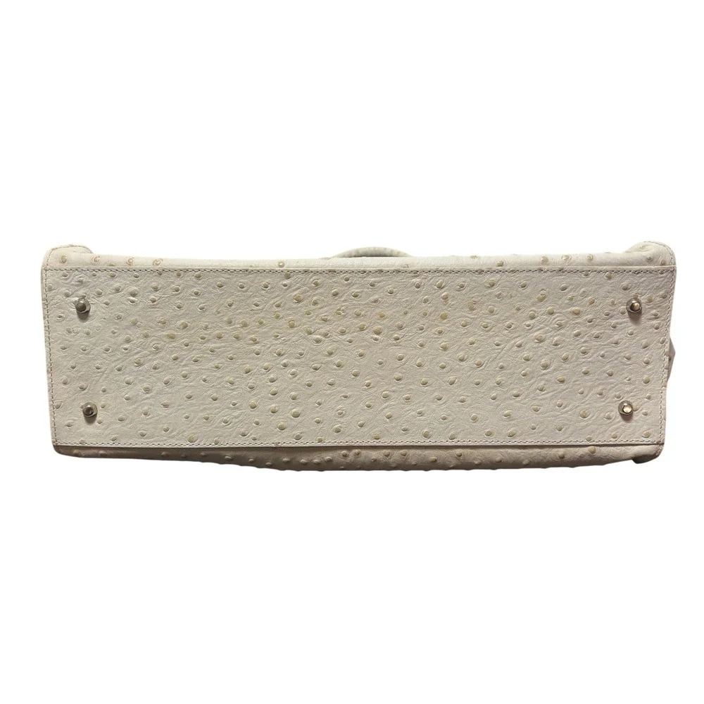 Furla Cream Ostrich Embossed Leather Satchel Double Handle Tote Handbag Women OS